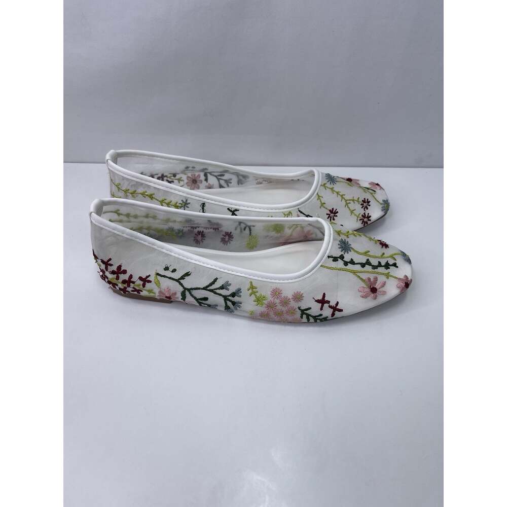 Madden Girl White Floral Embroidered Mesh Ballet Flats Shoes Size 7.5 - Picture 3 of 7